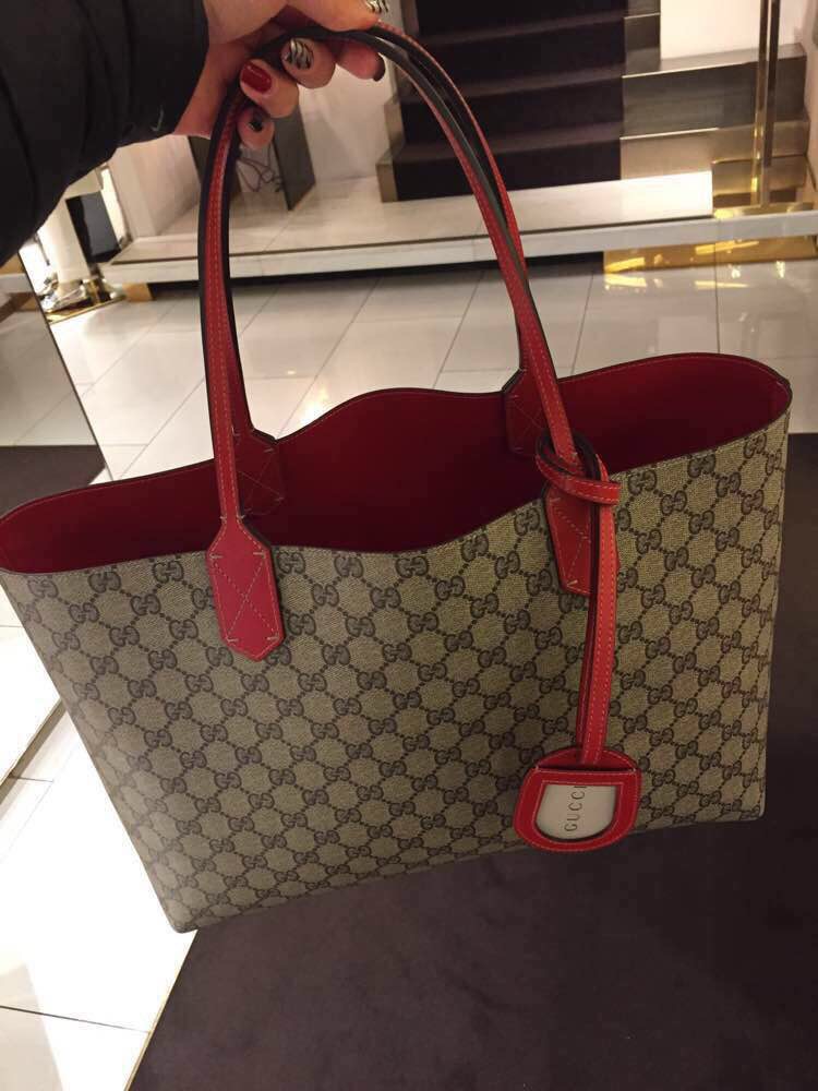 Authentic Gucci Reversible GG Leather Tote Bag 368571 Red